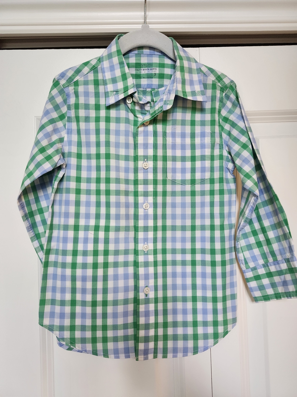 Crewcuts Green & Light Blue Plaid Button-Down Shirt Size 3 EUC